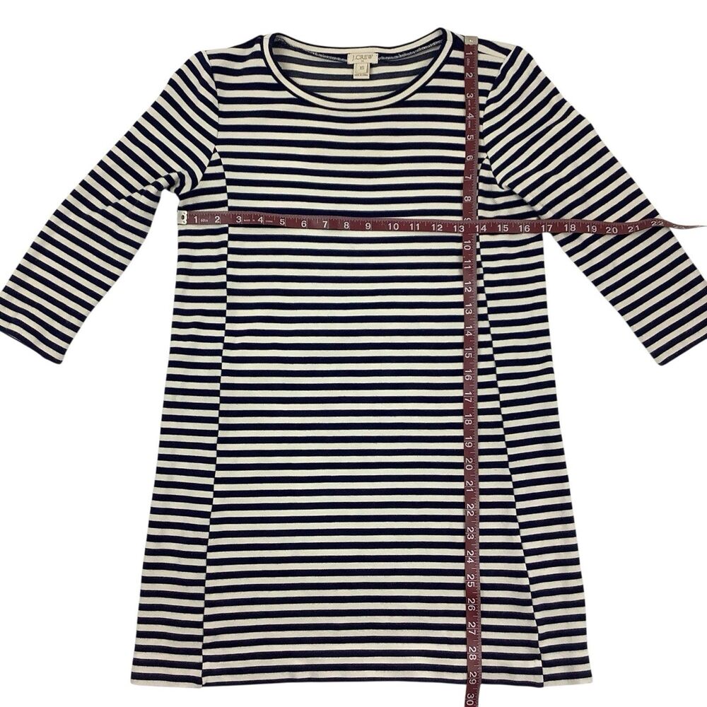 J Crew 3/4 Sleeve Jersey Shif Dress Cream Blue Striped Women XS Nautical Beach - Picture 6 of 10